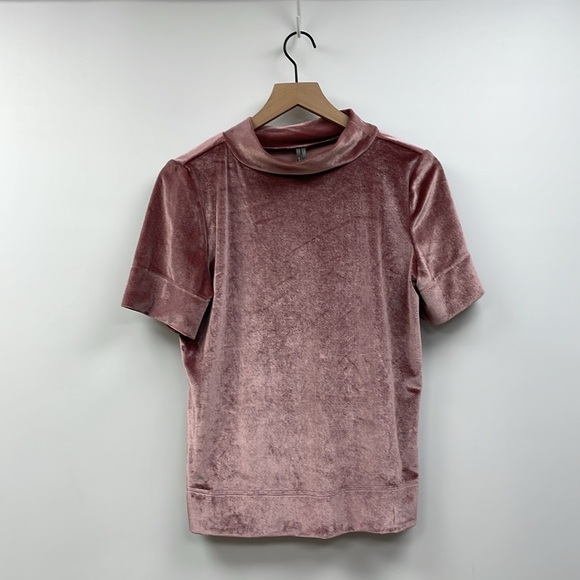 Anthropologie Krishna Crushed Velvet Mock Neck Blouse Preppy Dusty Rose Small - Picture 4 of 9